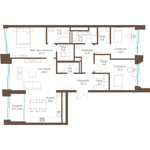 5-комнатная квартира, 219 м²