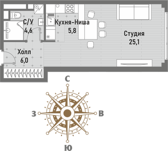 1-комнатная квартира