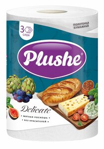 Plushe Полотенце бумажное 25 метров 3 слоя,1 рул., белый