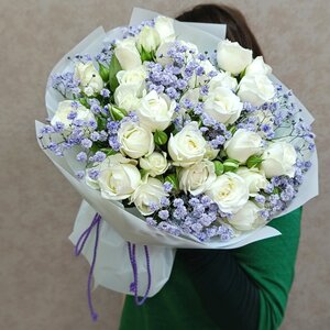 Букет – Роза кустовая с гипсофилой