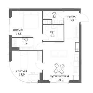 2-к кв. 64,3 м²