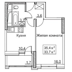 1-комн. кв, площадь 35,4 м²