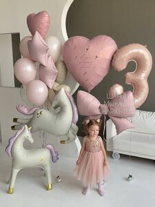 Розовые шары девочке на 3 года с единорогами 
