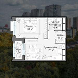 1-комнатная квартира 39,3 м²