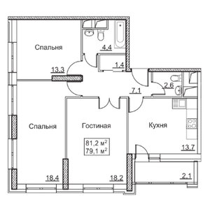 3-комн. кв, площадь 81,2 м²