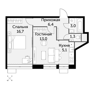 2-комнатная 45,5 м²