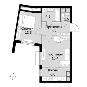 2-комнатная, 46,8 м²