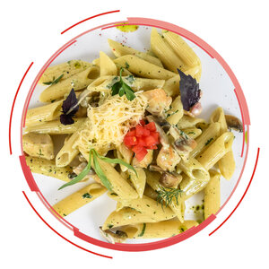 Паста пенне с кур. филе и грибами 380 гр.