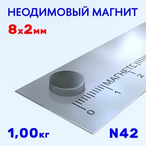 8х2 мм неодимовый магнит N42 скидки от количества