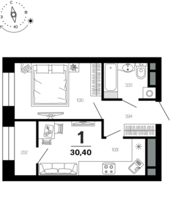 1 к. квартира, Тринити, ул. Новаторов, д. 1, кв. 142, пд