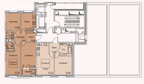 Квартира 75,7 м², 3-комнатная - изображение 2