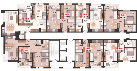 Квартира 74,5 м², 2-комнатная - изображение 2