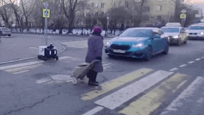Московская бабушка помогла роботу перейти дорогу