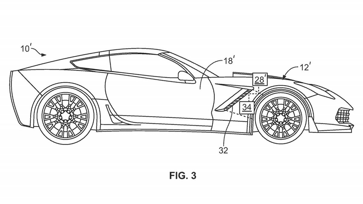 На патентных рисунках изображён Корвет прошлого поколения, но речь идёт именно о новом среднемоторном спорткаре