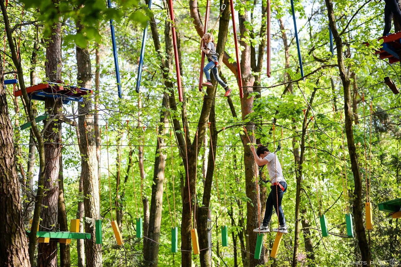 Рядом с колесом обозрения расположен верёвочный парк Тарзания.