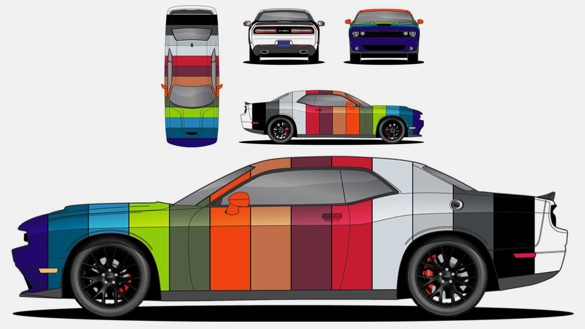 Компания Dodge предложила раскрасить Challenger в 14 цветов сразу