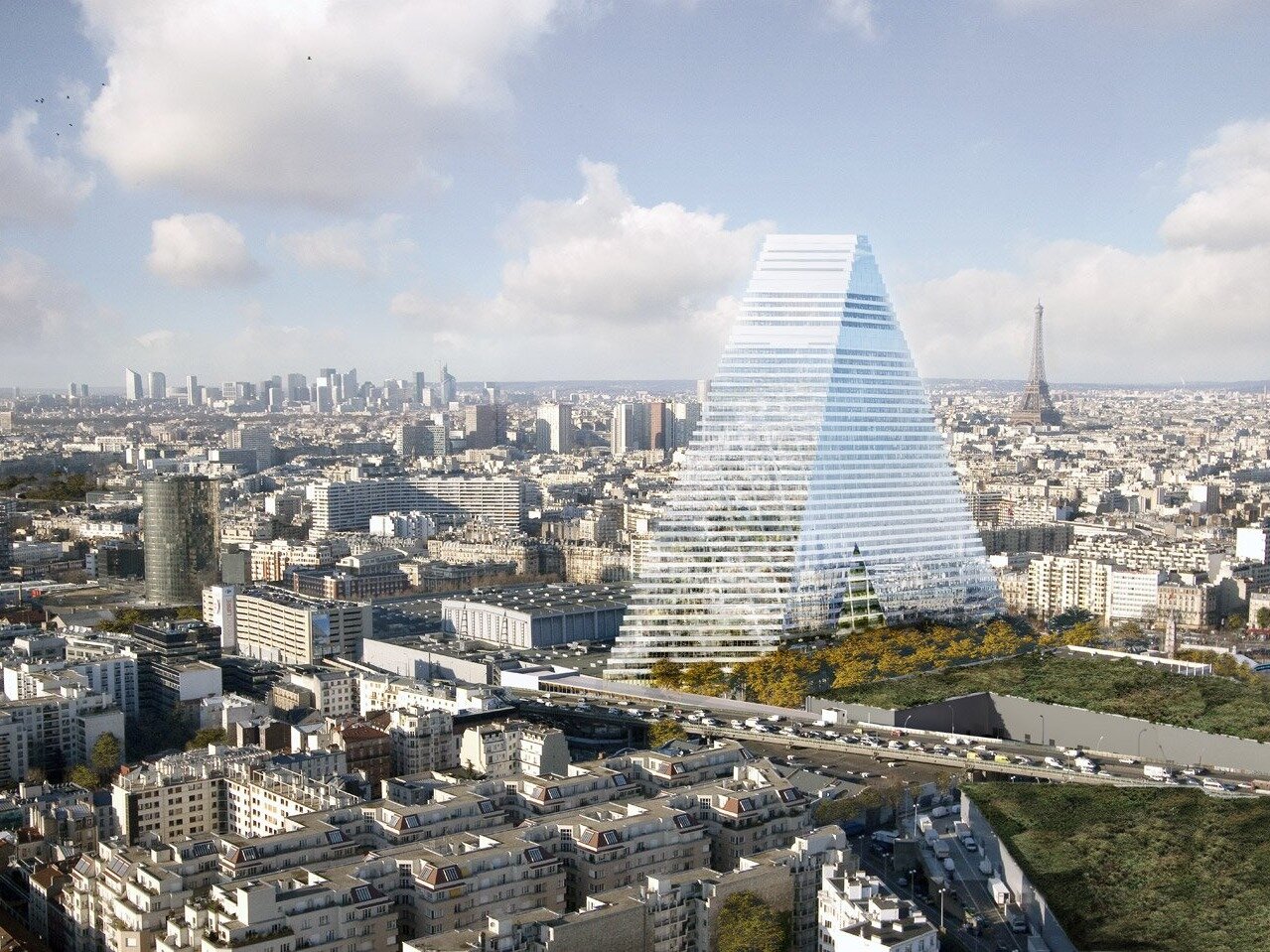 Парижский небоскрёб Tour Triangle с «изменяющимся» силуэтом достиг проектной высоты