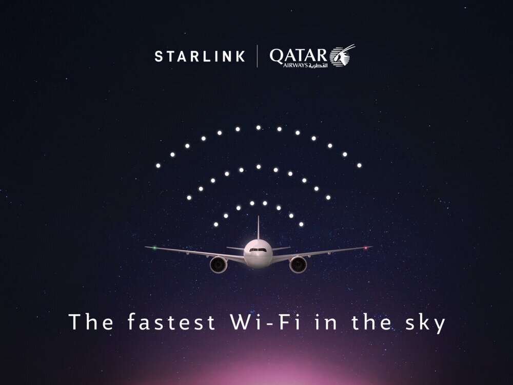 Авиакомпания Qatar Airways выполнила первый рейс с бесплатным интернетом Starlink от SpaceX