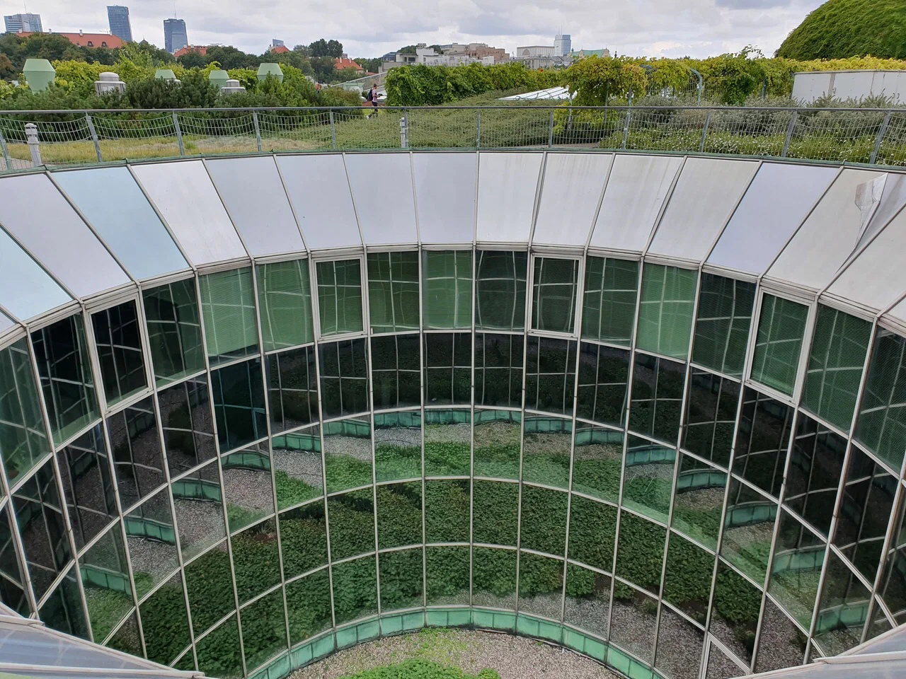 С крыши здания вы можете заглянуть в саму библиотеку через стеклянные окошки.