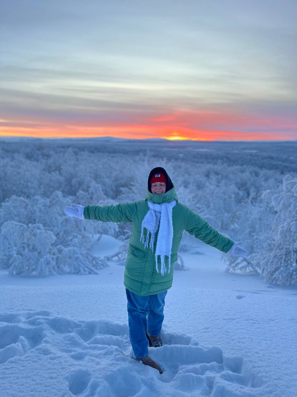 Полярная ночь, северное сияние и Баренцево море при −40 °С