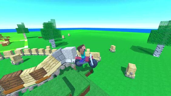 Nubik rides a motorcycle with carts