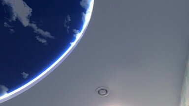 двухуровневый натяжной потолок  "небо" над бассейном