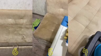Этапы химчистки дивана.