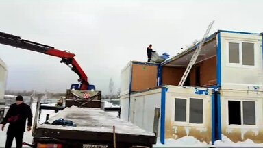 Перевозка модульного здания из 24 бытовок (часть 4)