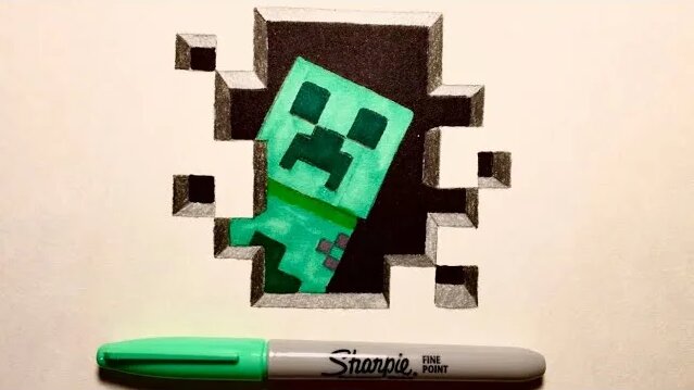 3D Minecraft Çizimi kolay çizimler / nasıl 3 boyutlu çizilir ...