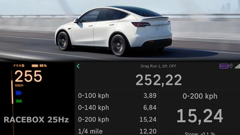 Tesla Y Performance acceleration 0-60 mph 0-100 km/h 100-200-250 kph ...