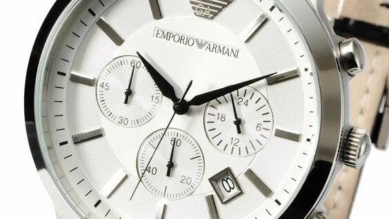 Emporio Armani Ar2432 MENS Watch Classic Silver Chrono Black Leather ...