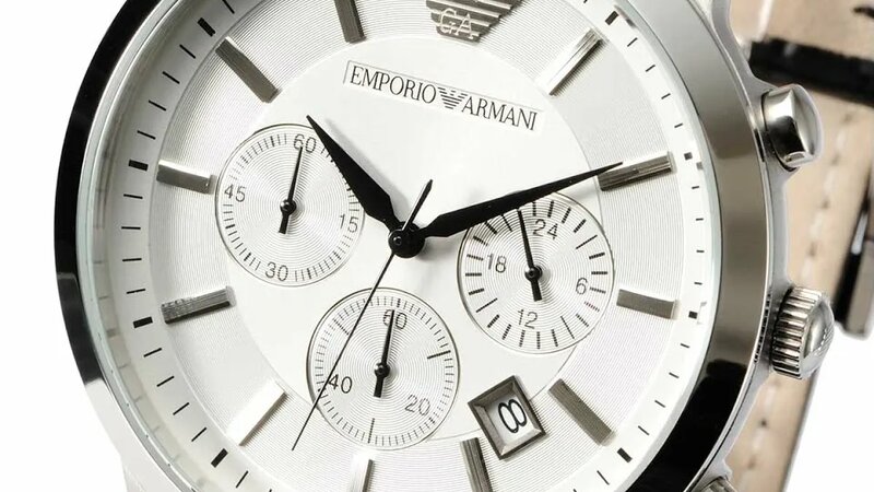 Emporio Armani Ar2432 MENS Watch Classic Silver Chrono Black Leather ...