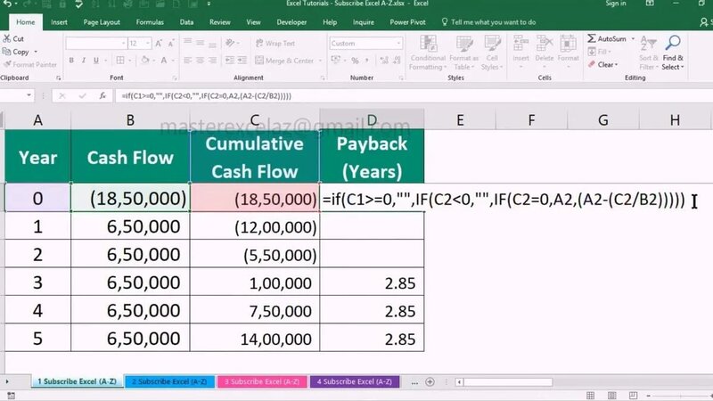 Payback period calculation using formula in excel | Excel for Finance ...