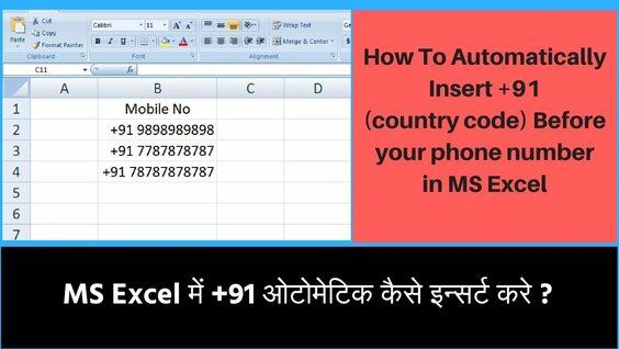 Excel Phone Number Format with Country Code || Add Area codes to phone ...