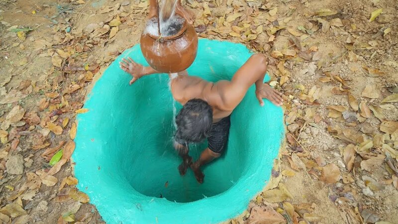 Primitive Technology Men Build Hidden Underground, Swimming Pools, Bath ...