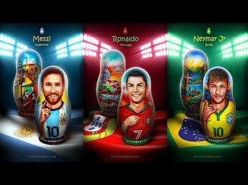 Neymar Jr, Leo Messi, Cristiano Ronaldo. Russian matryoshka dolls.