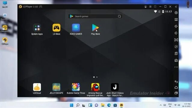 LDPlayer Android emulator interface showing Eco Mode on low-end PC