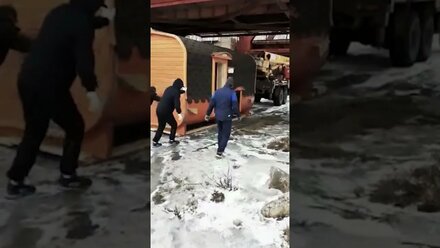 Транспортировка Бани Бочки Квадро размерами 5 х 2.7 м по сложным участкам