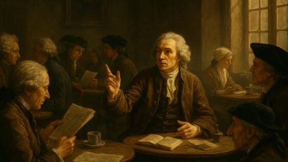 философы эпохи Просвещения спорят в салоне