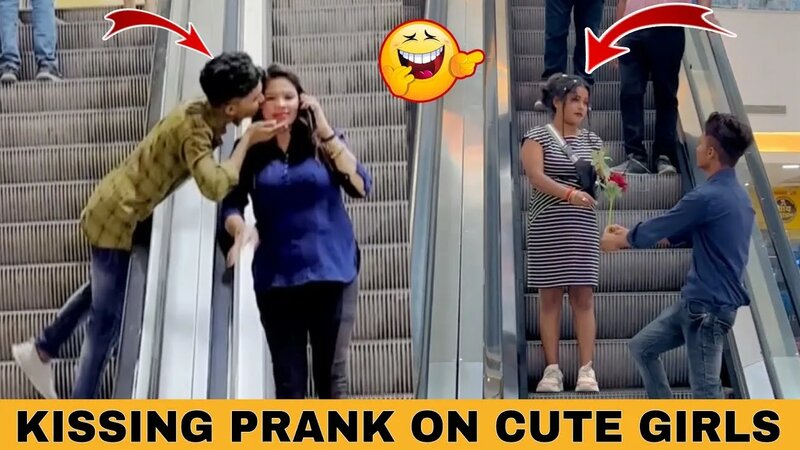 Kissing prank on cute girls in escalator best reaction video prankstar ...