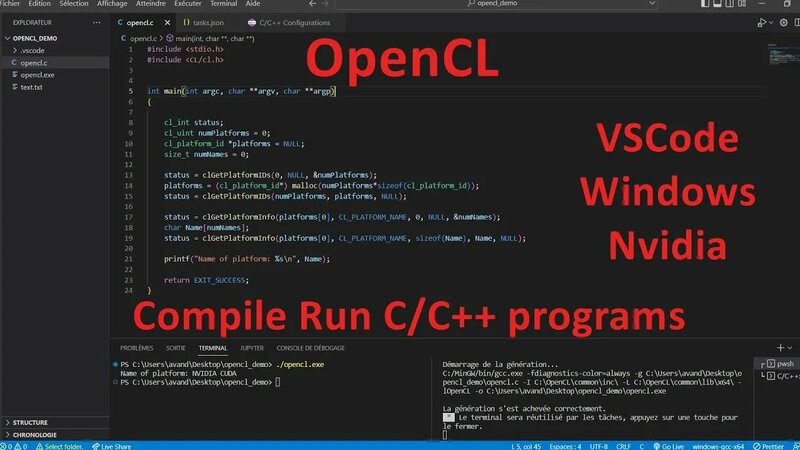 Tuto / Download Install OpenCL SDK / Compile Run C C++ / VSCode Windows ...