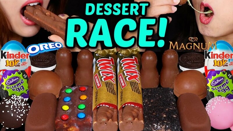 Asmr favorite dessert race! twix candy ice cream bars, cake pops ...