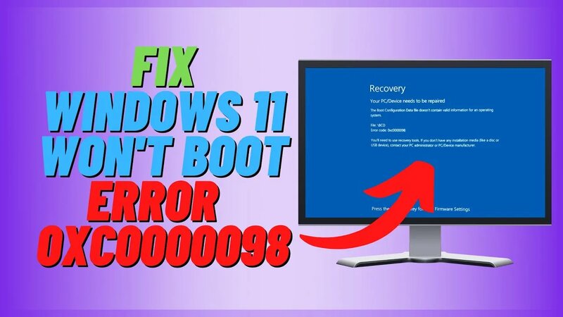 How to Fix Windows 11 Won't Boot BCD Error Code 0xc0000098 - Смотреть ...