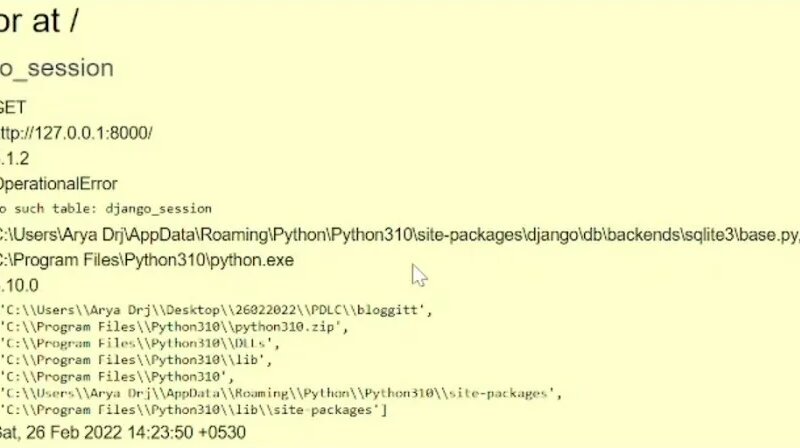 OperationalError at no such table: django_session | Django Error ...
