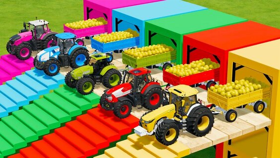коллекция разнообразных тракторов на виртуальной ферме