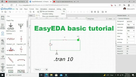 basic tutorials for beginners for EasyEDA | simplest circuit simulation ...