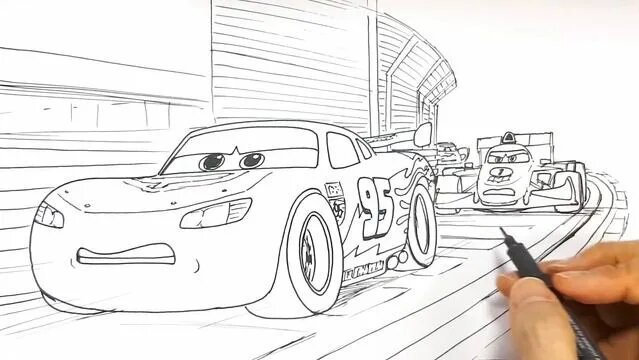Draw Lightning McQUEEN overtaking Francesco in CARS 2 Tokyo Night Race ...