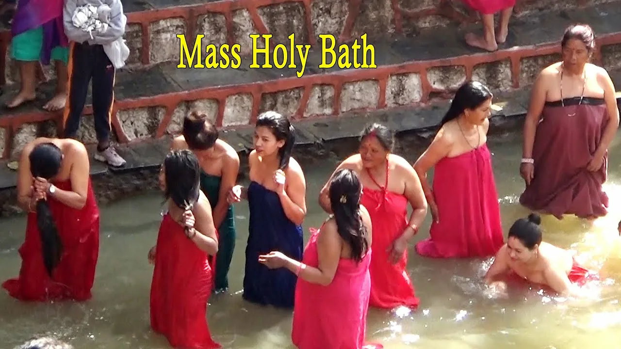 Nepali girls bathing in the river