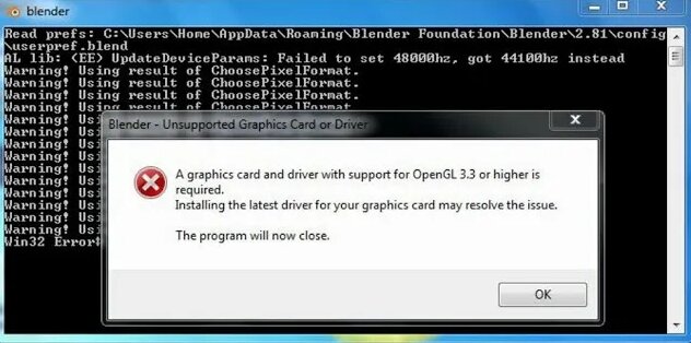 Blender Error resolved A graphics card and driver with support for ...