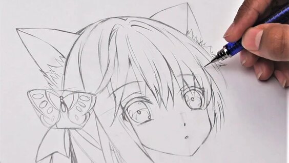 Как нарисовать аниме кошку карандашом поэтапно